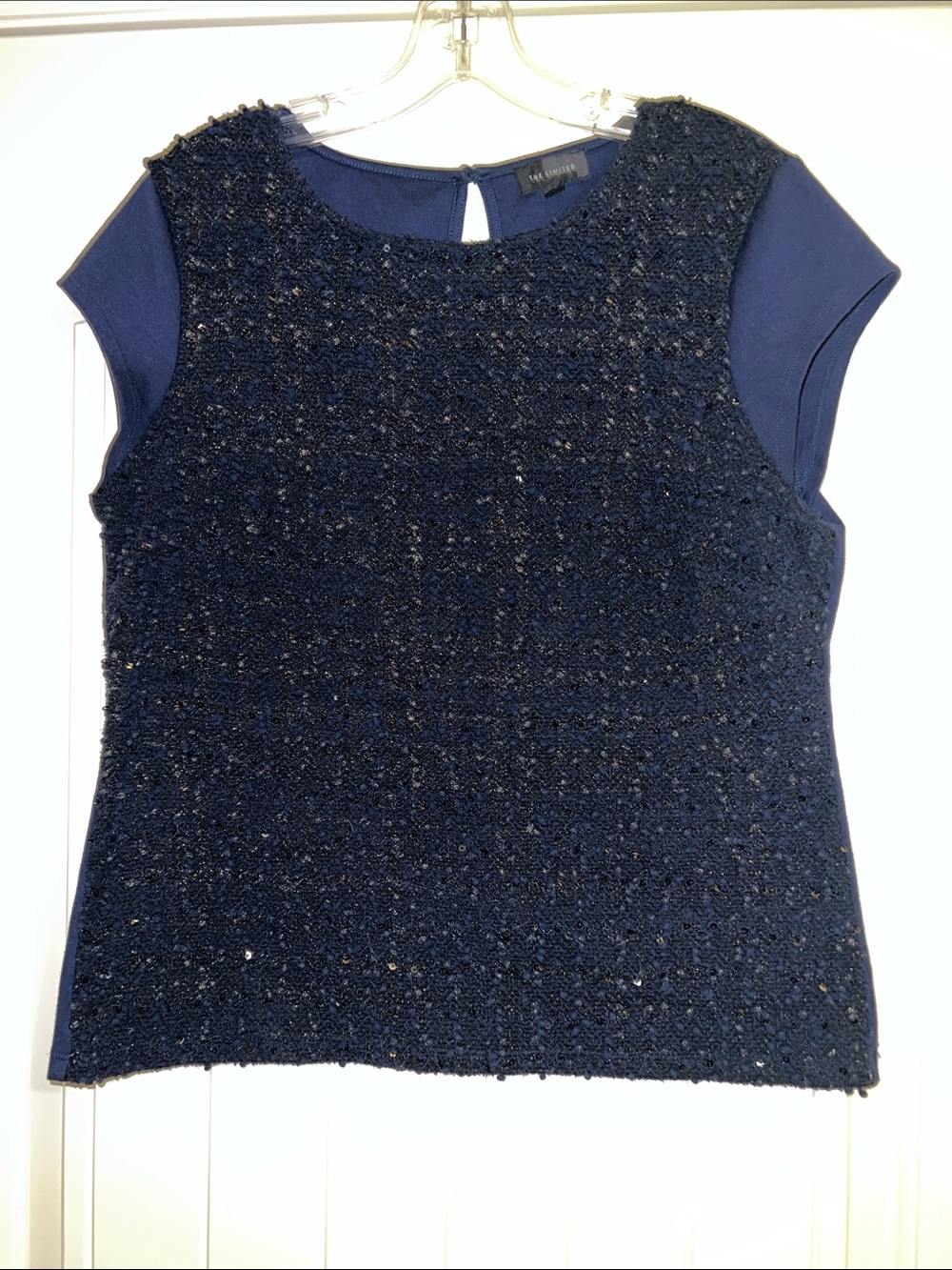 The Limited Navy Sequin Cap-Sleeve Blouse
